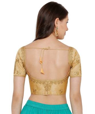 Women's Gold Silk Blend Readymade Free Size Saree Blouse 2