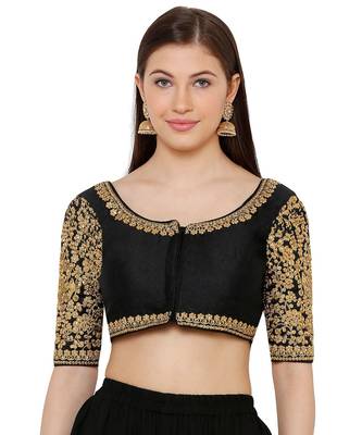 Women's Black Silk Blend Readymade Free Size Saree Blouse 1