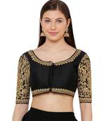 Women's Black Silk Blend Readymade Free Size Saree Blouse