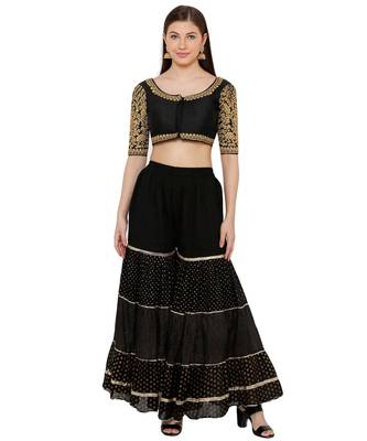 Women's Black Silk Blend Readymade Free Size Saree Blouse 4