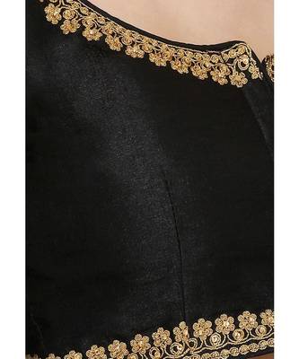 Women's Black Silk Blend Readymade Free Size Saree Blouse 5