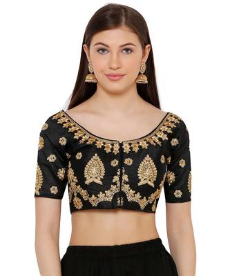 Women's Black Silk Blend Readymade Free Size Saree Blouse 1