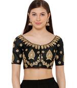 Women's Black Silk Blend Readymade Free Size Saree Blouse