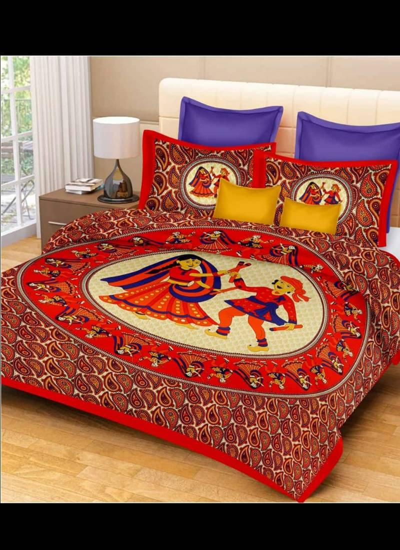 Jodhpuri Printed Designer Indian Bed Sheet With Two Pillow Cover