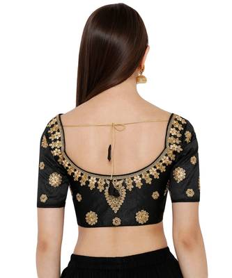 Women's Black Silk Blend Readymade Free Size Saree Blouse 2