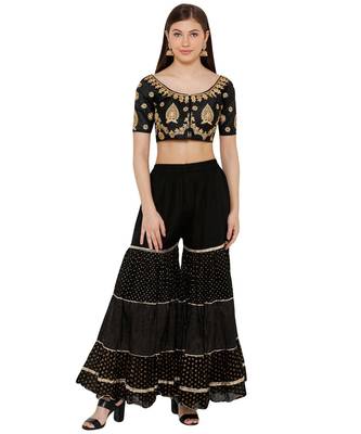 Women's Black Silk Blend Readymade Free Size Saree Blouse 4