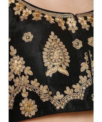 Women's Black Silk Blend Readymade Free Size Saree Blouse 5