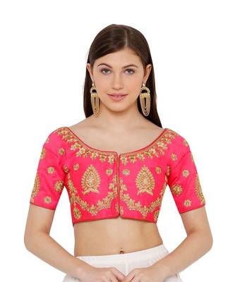 Women's Pink Silk Blend Readymade Free Size Saree Blouse 1