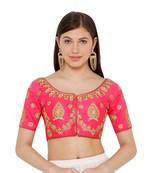 Women's Pink Silk Blend Readymade Free Size Saree Blouse
