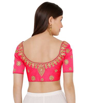 Women's Pink Silk Blend Readymade Free Size Saree Blouse 2
