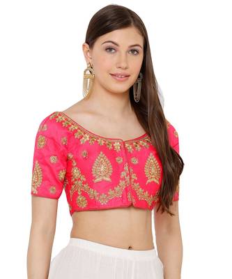 Women's Pink Silk Blend Readymade Free Size Saree Blouse 3