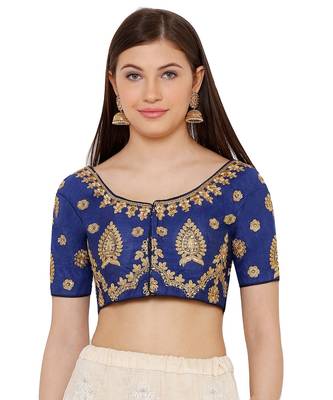 Women's Blue Silk Blend Readymade Free Size Saree Blouse 1