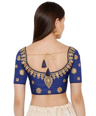 Women's Blue Silk Blend Readymade Free Size Saree Blouse 2
