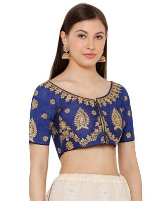 Women's Blue Silk Blend Readymade Free Size Saree Blouse 3