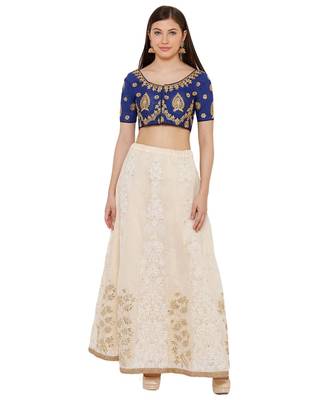 Women's Blue Silk Blend Readymade Free Size Saree Blouse 4