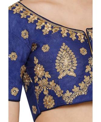 Women's Blue Silk Blend Readymade Free Size Saree Blouse 5