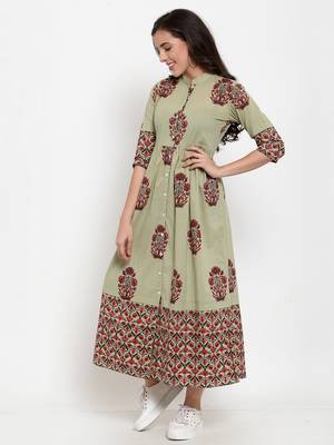 Indibelle Green printed cotton maxi-dresses 3