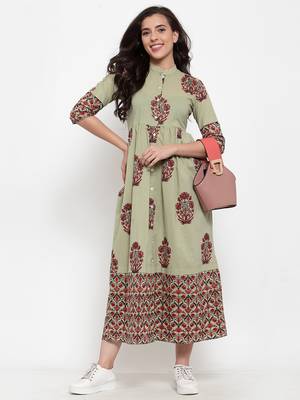 Indibelle Green printed cotton maxi-dresses 6
