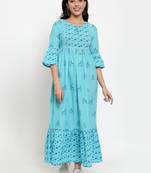 Indibelle Turquoise printed cotton maxi-dresses