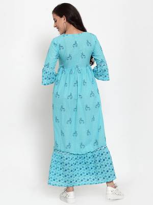 Indibelle Turquoise printed cotton maxi-dresses 3