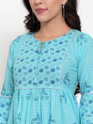 Indibelle Turquoise printed cotton maxi-dresses 4