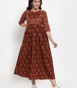 Indibelle Brown printed cotton maxi-dresses