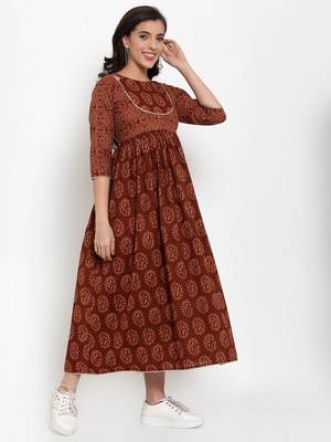 Brown printed cotton maxi-dresses 2