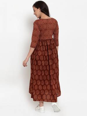 Brown printed cotton maxi-dresses 3