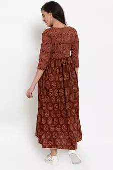 Brown printed cotton maxi-dresses