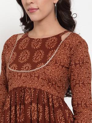 Brown printed cotton maxi-dresses 4