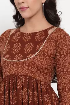 Brown printed cotton maxi-dresses