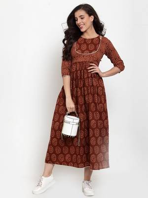 Brown printed cotton maxi-dresses 5