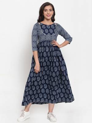 Blue printed cotton maxi-dresses 2