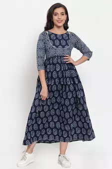 Blue printed cotton maxi-dresses