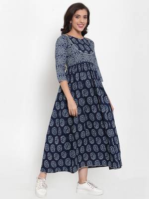 Blue printed cotton maxi-dresses 3