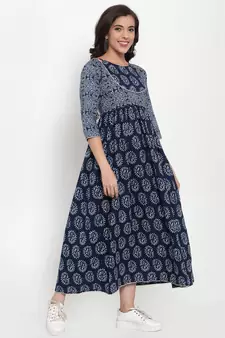 Blue printed cotton maxi-dresses