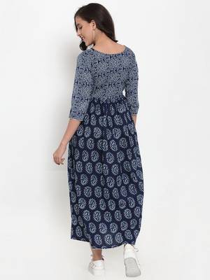 Blue printed cotton maxi-dresses 4