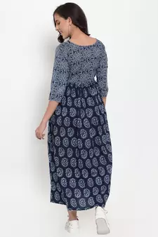 Blue printed cotton maxi-dresses