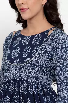 Blue printed cotton maxi-dresses