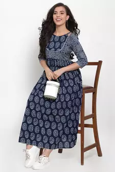 Blue printed cotton maxi-dresses