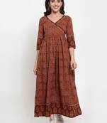 Indibelle Brown printed cotton maxi-dresses