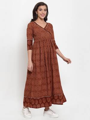 Brown printed cotton maxi-dresses 2