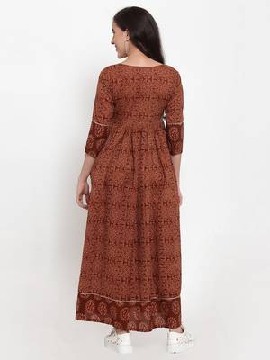 Brown printed cotton maxi-dresses 3