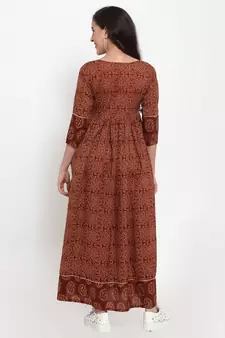 Brown printed cotton maxi-dresses