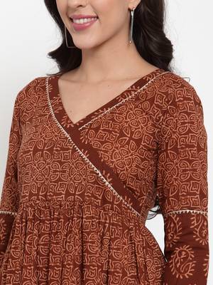 Brown printed cotton maxi-dresses 4