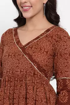 Brown printed cotton maxi-dresses