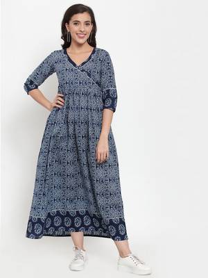 Blue printed cotton maxi-dresses 2