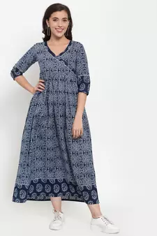Blue printed cotton maxi-dresses