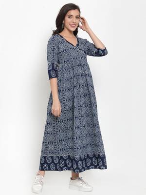 Blue printed cotton maxi-dresses 3