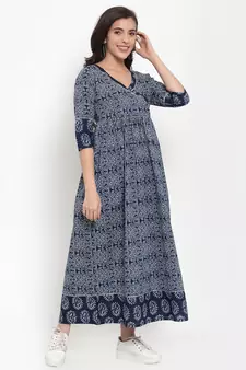Blue printed cotton maxi-dresses